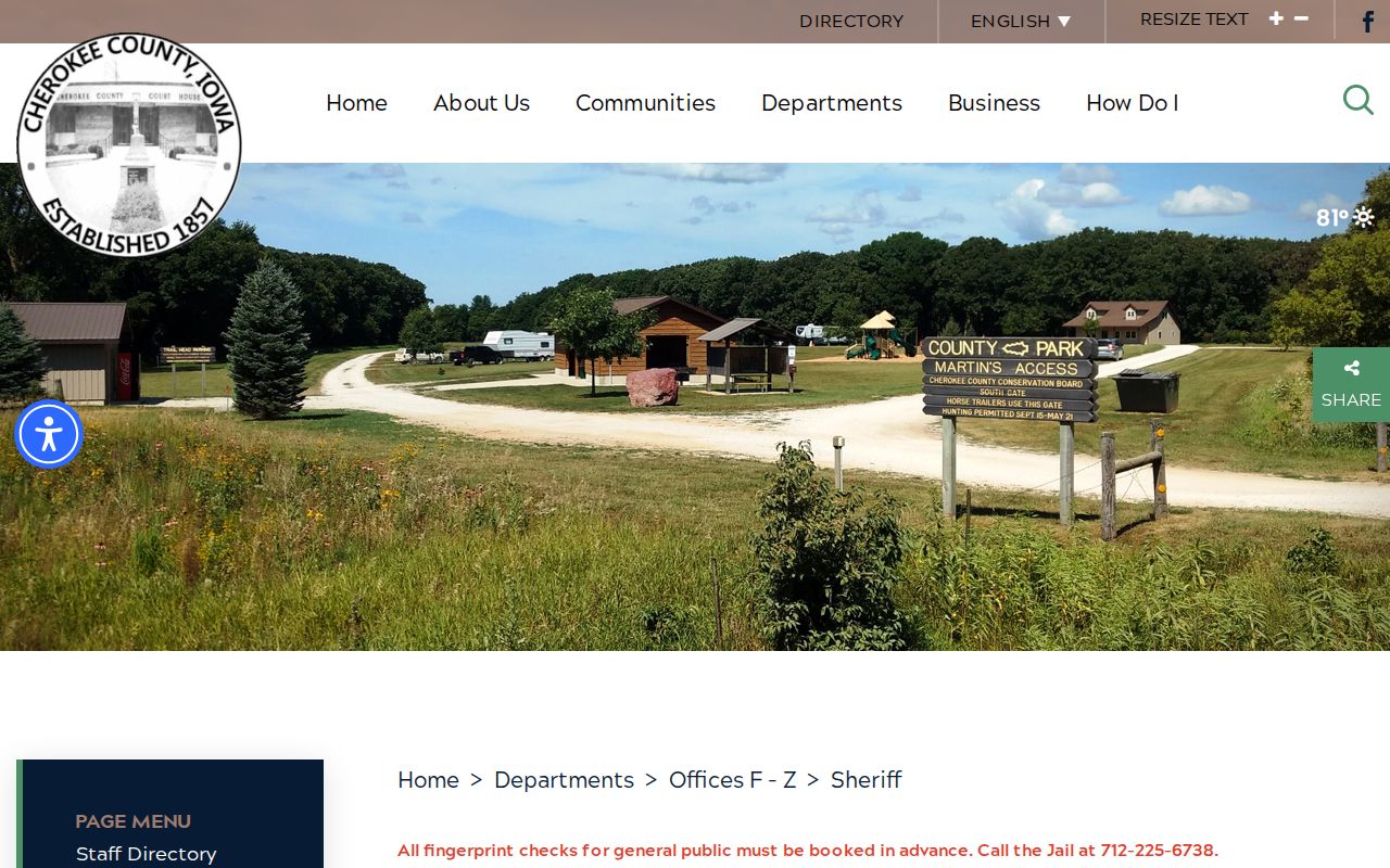 Official Cherokee County Sheriff website showing county jail and contact information